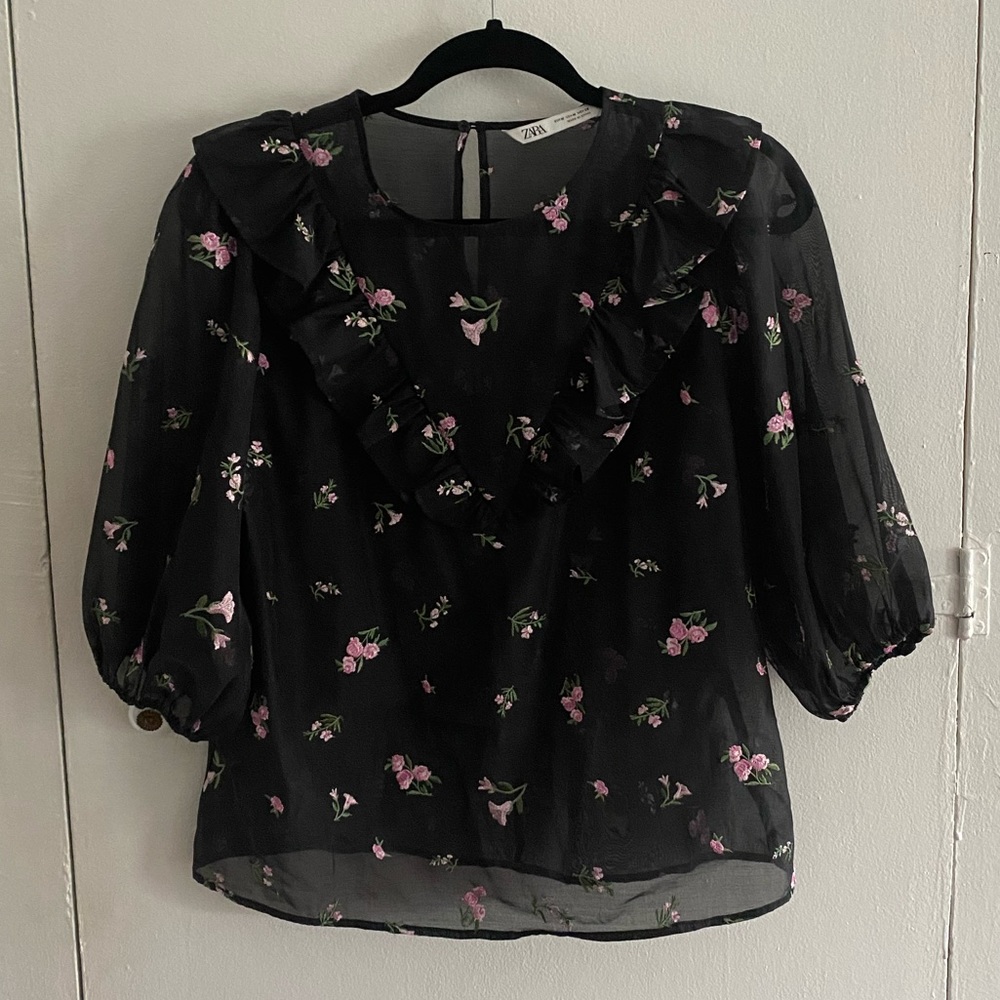 Ruffle neck organza blouse